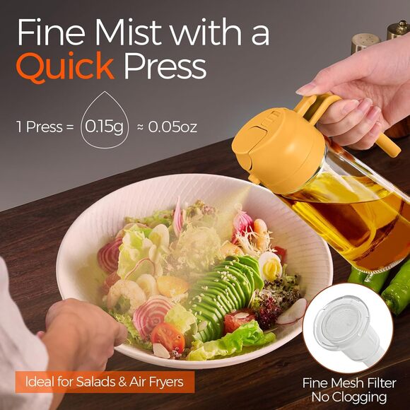 Olive Oil Sprayer & Dispenser 2-in-1 470ml No-Drip Bottle for Cooking BBQ Orange - Picture 3 of 10